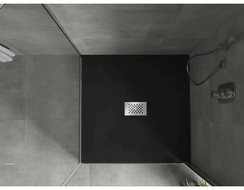 Mexen Hugo, štvorcová sprchová vanička SMC 100 x 100 cm, čierna, oceľová krytka, 42701010-X
