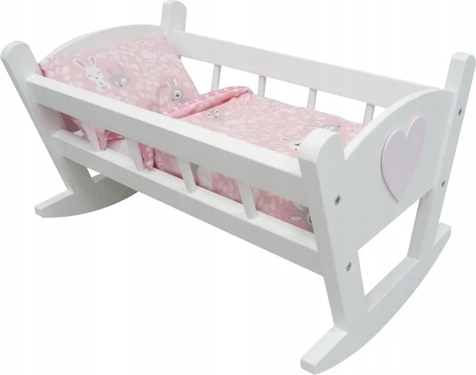 Drevená kolíska pre bábiky s dekoráciou  biela