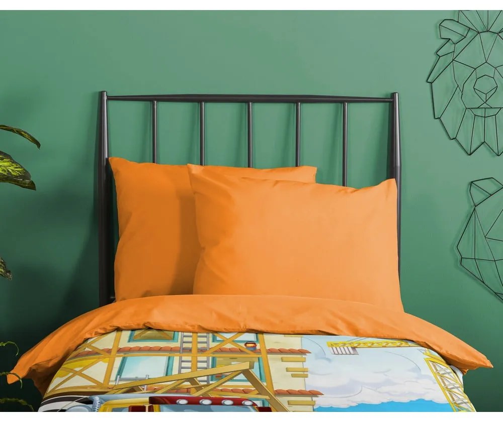 Oranžové bavlnené detské obliečky na jednolôžko 140x200 cm Building – Good Morning