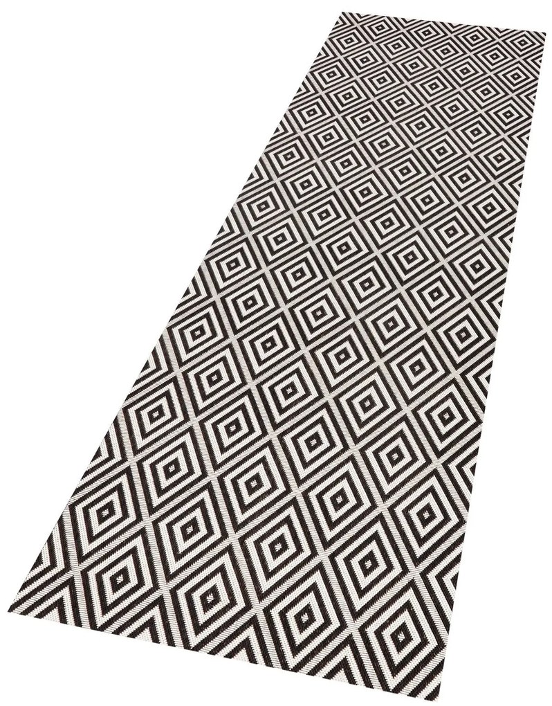 Hanse Home, Koberec behúň Meadow 102470 Black – na von aj na doma, 80x200, čiernobiela, chodba / predsieň