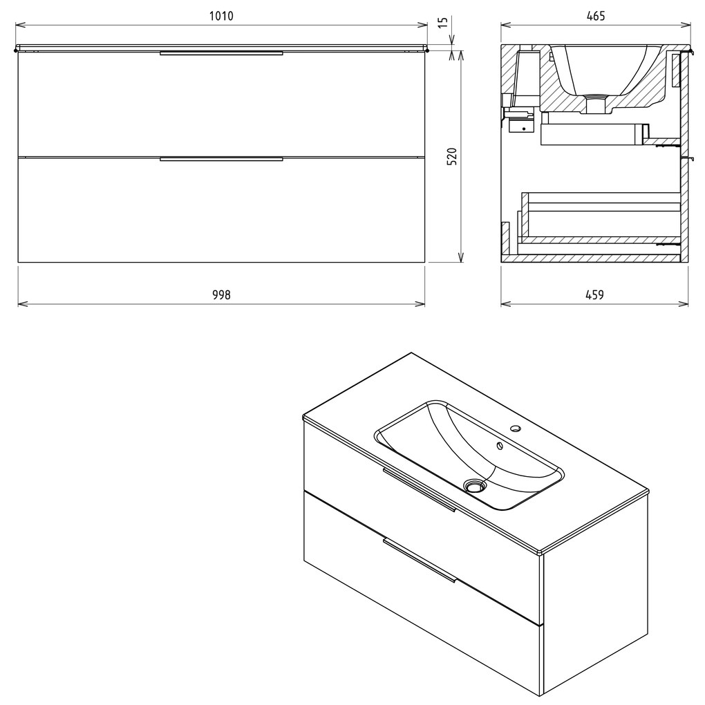 Sapho Sapho, CIRASA umývadlová skrinka 99,8x52x46cm, dub alabama strip, CR100-2322