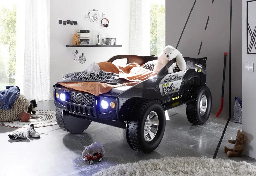Detská posteľ Jeep 90x200 cm, čierne závodné auto