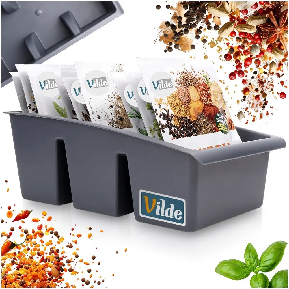 VILDE Organizér na korenie vo vrecúškach, VILDE, sivý, 25 x 15 x 9 cm