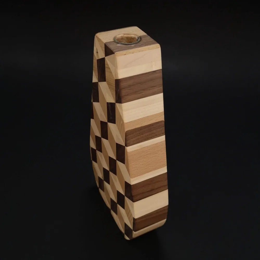 AMADEA Drevená váza mozaika, masívne drevo - škárovka z troch drevín, výška 23 cm