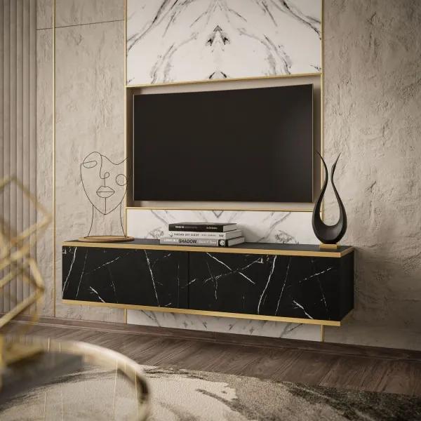 TV skrinka JACOB 135 cm čierny kráľovský mramor + zlatá