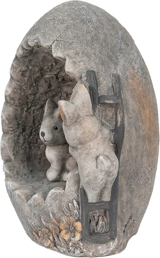 Šedá dekorácia zajačikovia na vajíčku v dekore kameňa - 22*18*27 cm