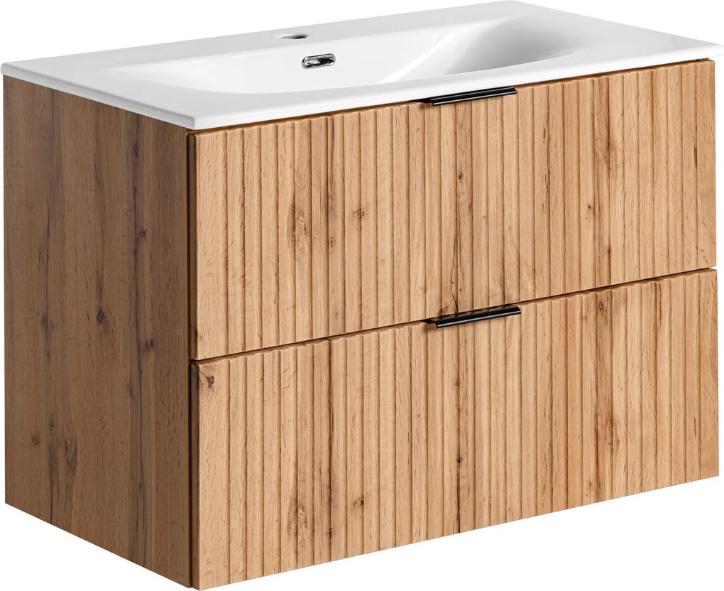 Comad Kúpeľňová skrinka s keramickým umývadlom Adel Oak 80 cm - dub wotan