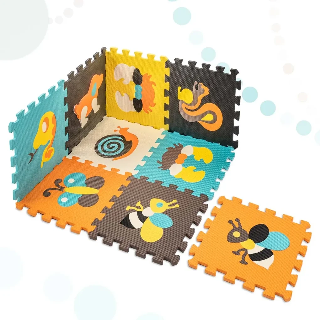 KIK Penová podložka na puzzle pre deti 9 el. farebné zvieratká 85cm x 85cm x 1cm