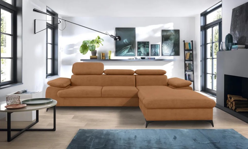 Rohová sedacia súprava Scala, hrdzavá látka, pravý roh