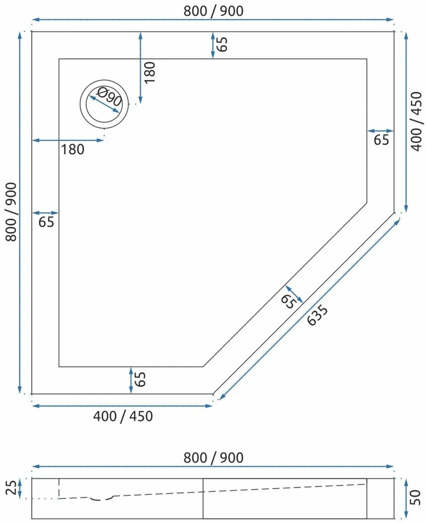 Rea Diamond - akrylátová sprchová vanička 80 x 80 x 5 cm + sifón, biela, REA-K8544