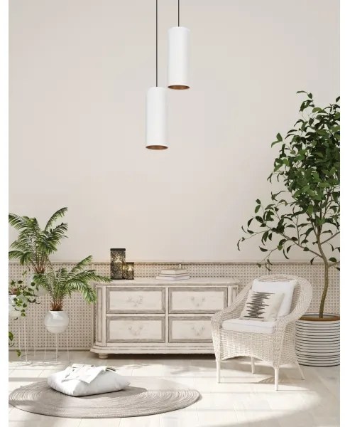 Luster na lanku AVALO 2xE27/60W/230V pr. 20 cm biela/medená