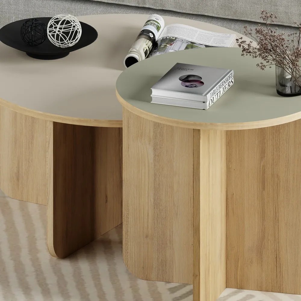 Krémovobiele/v prírodnej farbe okrúhle konferenčné stolíky v súprave 2 ks v dekore duba ø 70 cm Hillary – Marckeric