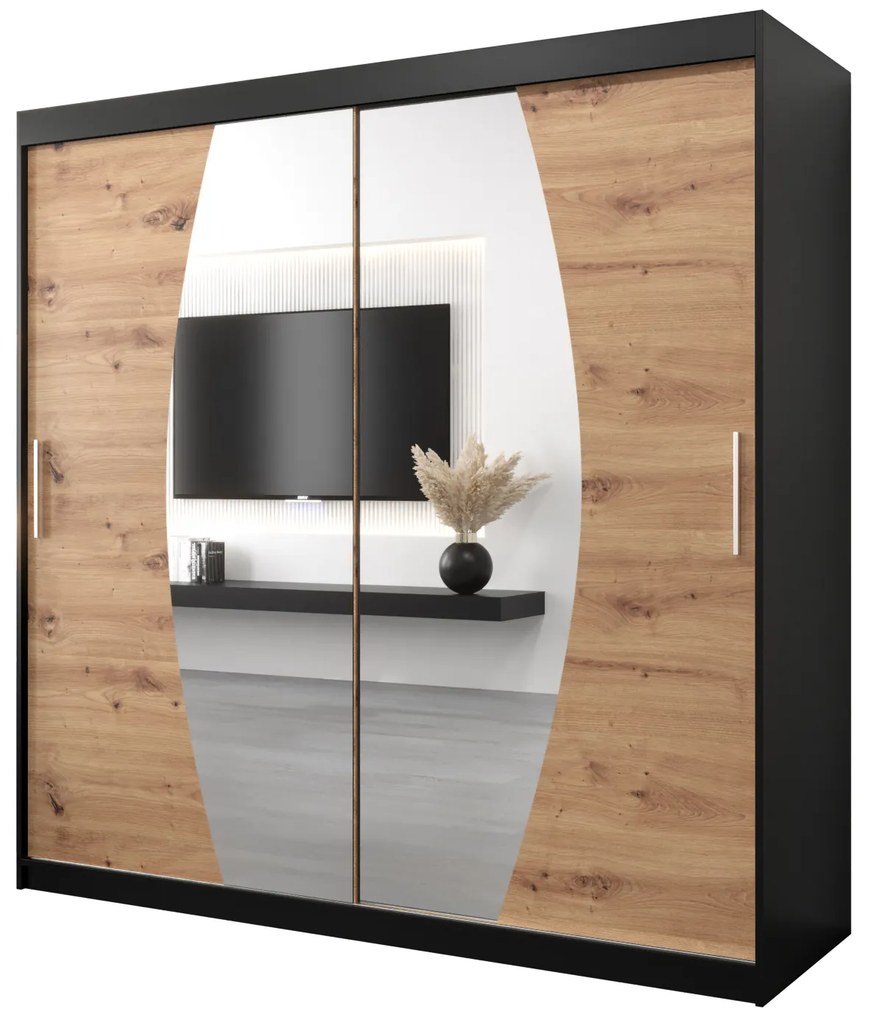 Šatníková skriňa 200 cm Eclipse (čierna matná + dub artisan). Akcia -35%. Vlastná spoľahlivá doprava až k Vám domov. 1063433