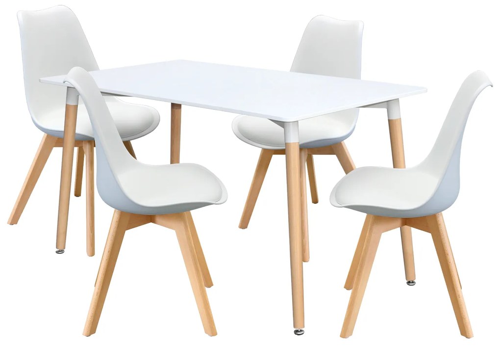 Jedálenský stôl 140x90 UNO biely + 4 stoličky QUATRO biele