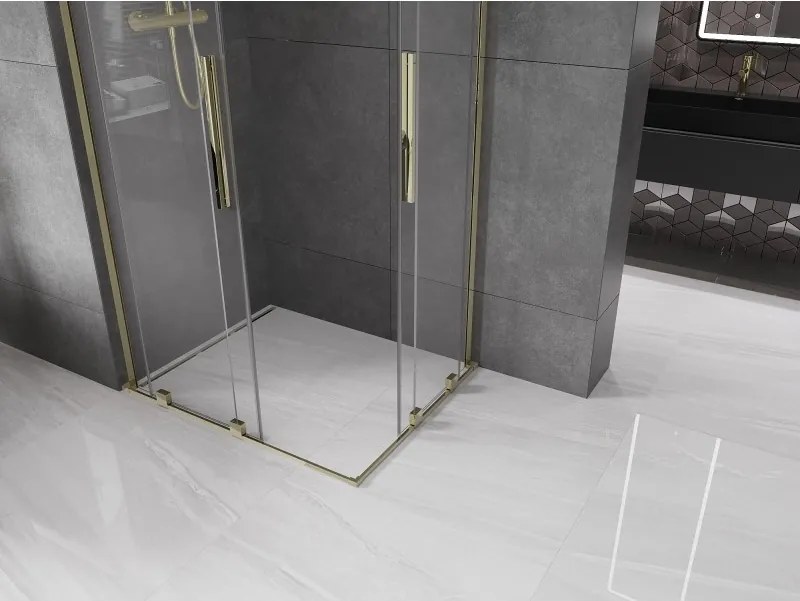 Mexen Velar L Duo, sprchový kút s posuvnými dverami 100 x 90 cm, 8mm číre sklo, zlatá lesklá, 871-100-090-02-03-50