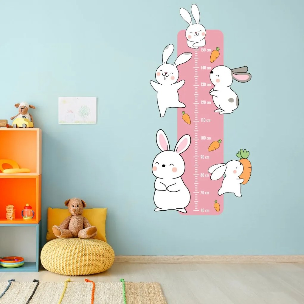 PIPPER. Textilná nálepka na stenu "Detský meter - Zajačiky"