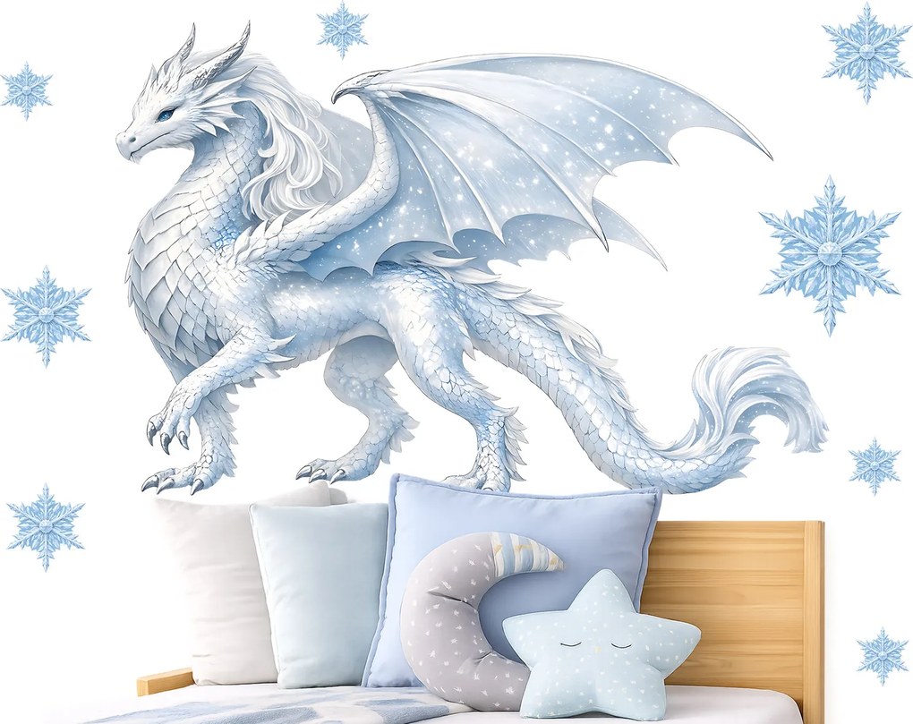 Ľadový drak Frozen textilní prelepiteľná nálepka na stenu hárok 47 x 32 cm