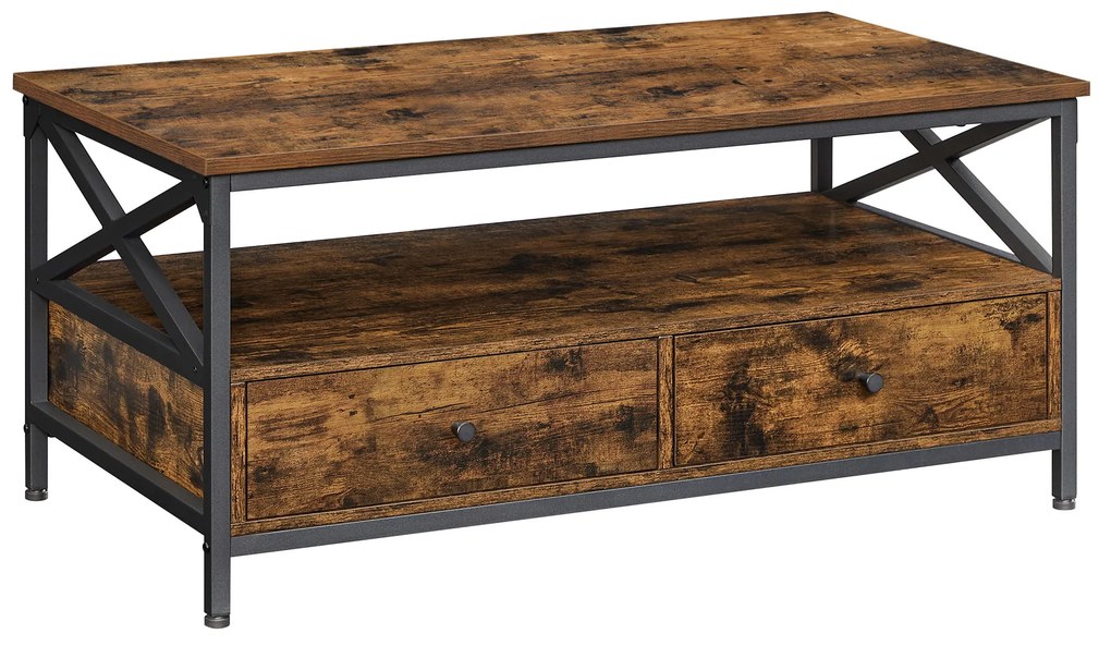 Konferenčný stolík TAYLOR 100x55 cm so zásuvkami, rustikálne hnedý