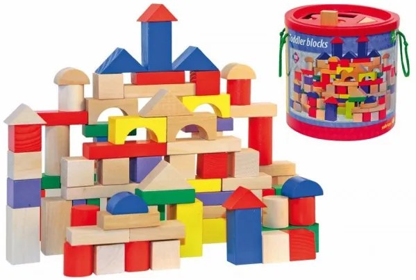 Stavebnica kocky farebné/natur s prestrkávacím vekom, 100 dielov