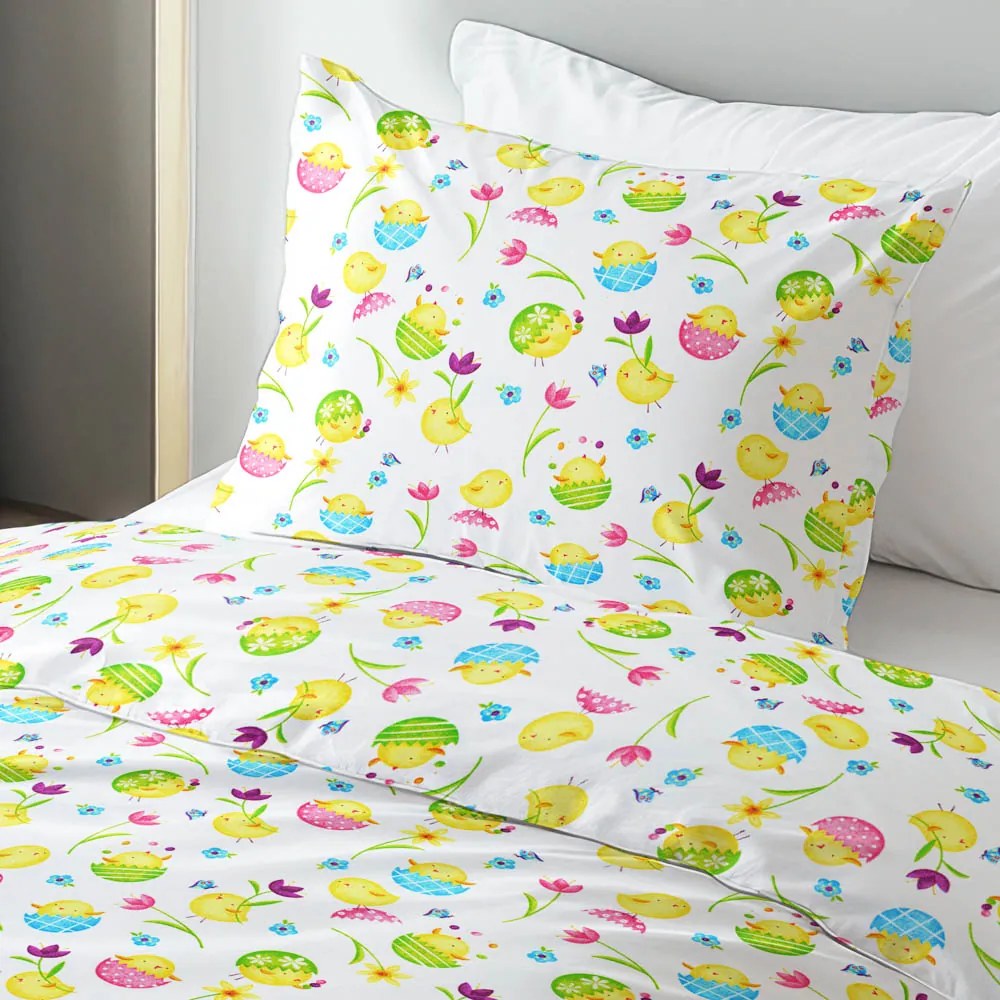 Biante Detské bavlnené posteľné obliečky Sandra SA-074 Žlté kuriatka Predĺžené 140x220 a 70x90 cm