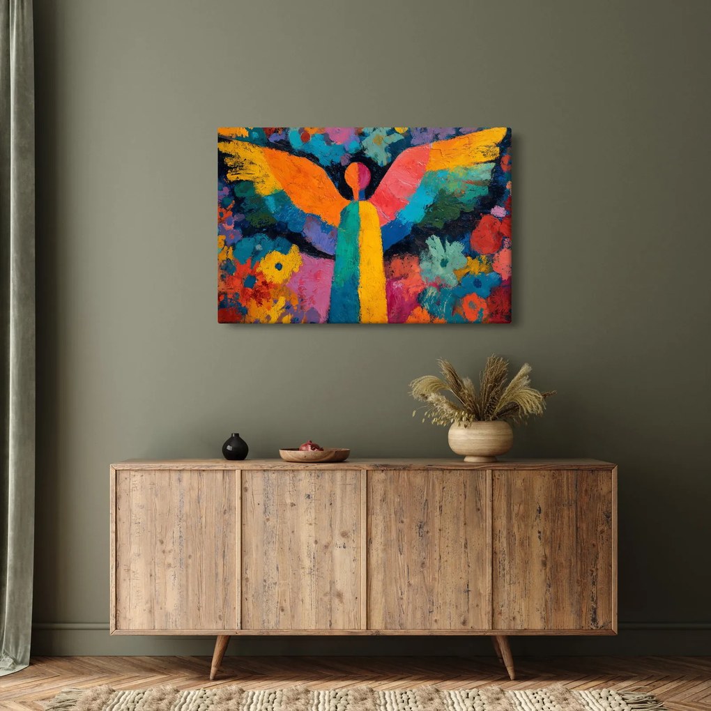 Obraz - Abstraktný anjel s kvetmi (90x60 cm)