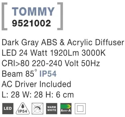 Vonkajšie LED svietidlo Tommy 28 tmavo sivé