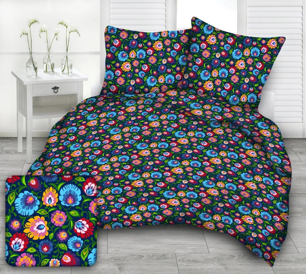 Posteľná obliečka Folklor Black Kvet 140x200/70x90 cm | Výpredaj