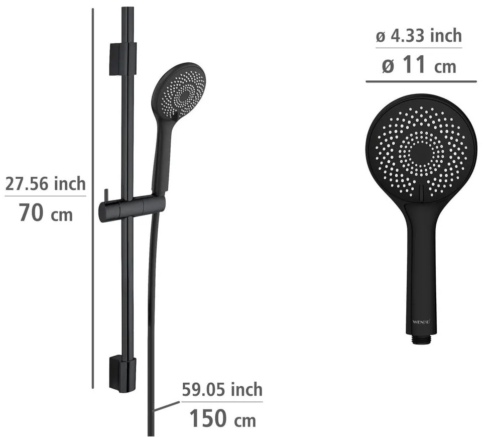 Čierny sprchový set z nerezovej ocele 70 cm Water Saving - Wenko