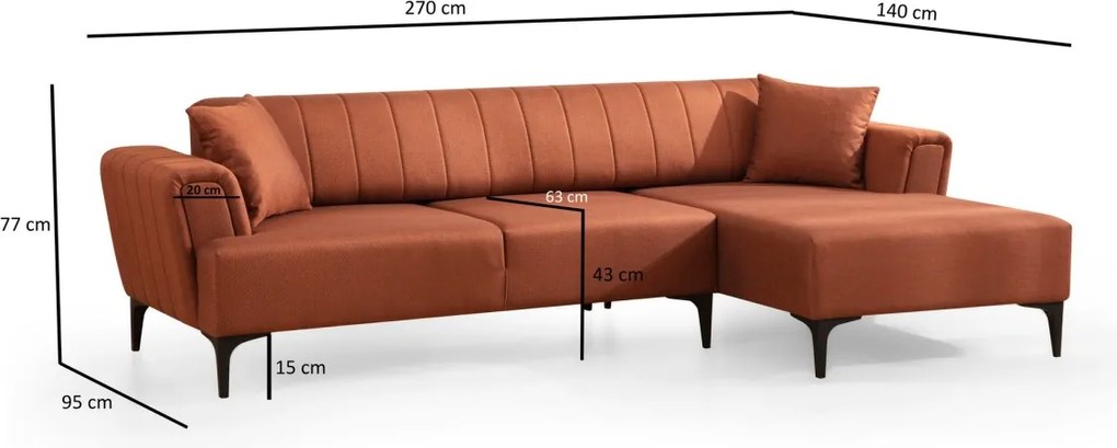Rohová sedacia súprava Hamlet 270 cm tehlová pravá