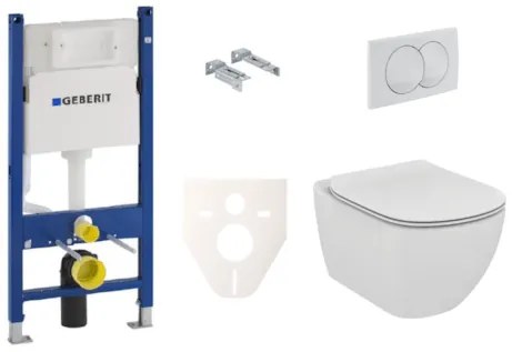 Závesný set WC rimless TESI Ideal Standard + modul Geberit Duofix s tlačidlom Delta 20 biele SIKOGES5E0