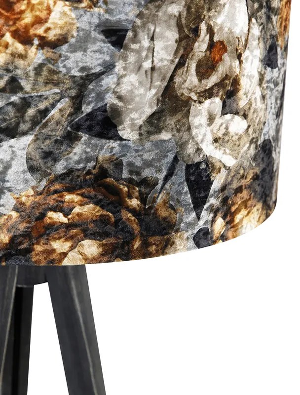 Stojaca lampa trojnožka čierna s kvetinovým tienidlom 50 cm - Tripod Classic