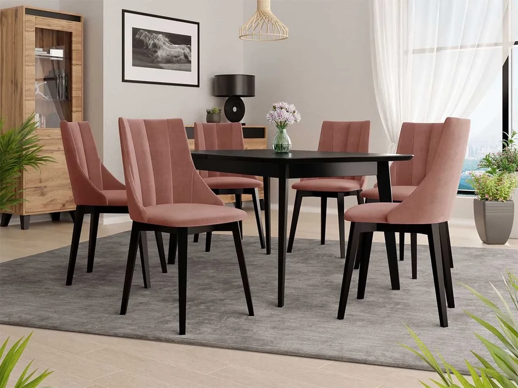 Rozkladací stôl Botiler 140x80 so 6 stoličkami ST97 07, Farby: natura, Farby: čierny, Potah: Magic Velvet 2219