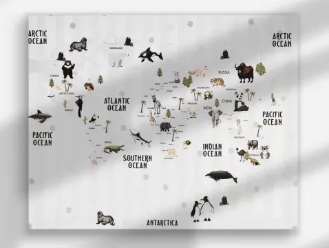 Obraz na plátne Mapa sveta so zvieratami, 40x50 cm%