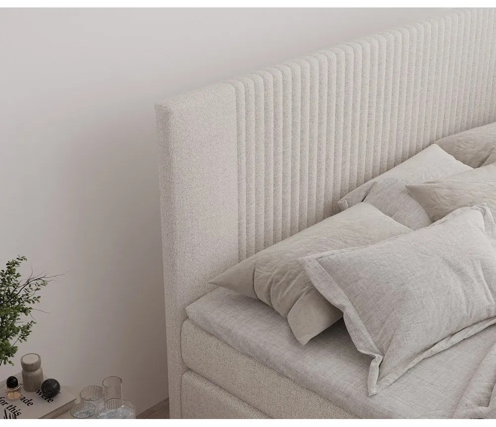 Béžová boxspring posteľ s úložným priestorom 160x200 cm Bergamo – Maison de Rêve