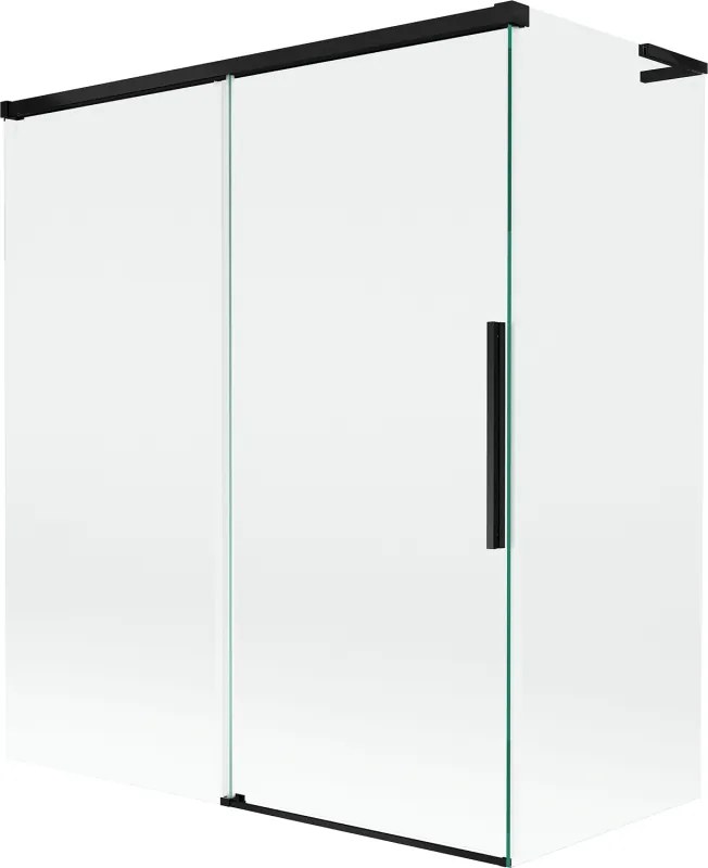 Mexen Rox, L posuvná 2-krídlová vaňová zástena 140 + 70 x 150 cm, 8mm číre sklo, čierny matný profil, 8C9L-140-070-70-00