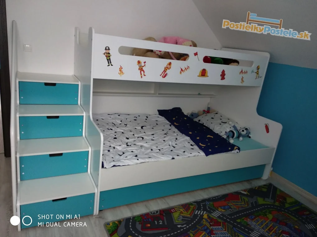 Poschodová posteľ MAX 3 rozšírená 200x120 biela - modrá