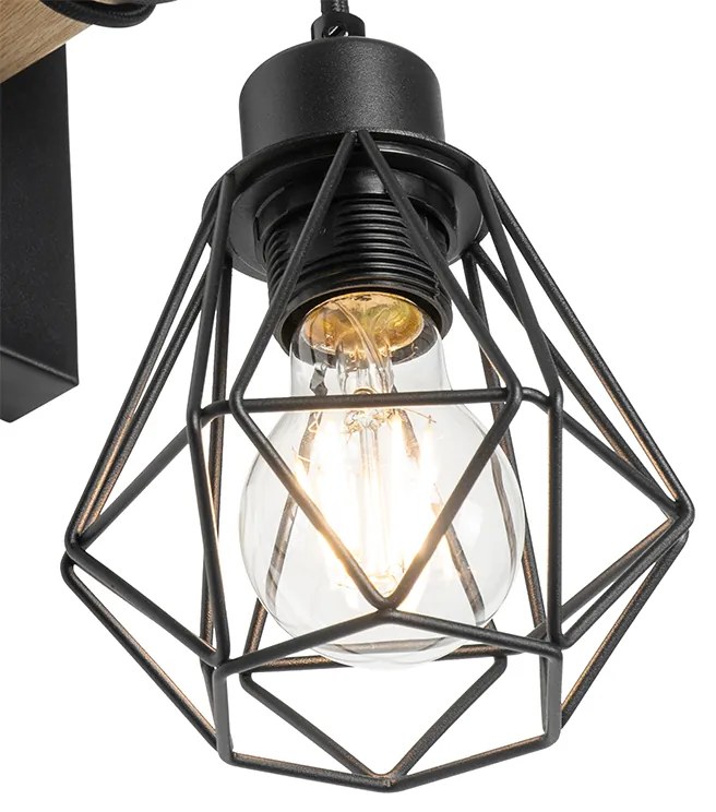 Inteligentné nástenné svietidlo čierne s drevom vrátane WiFi A60 - Chon