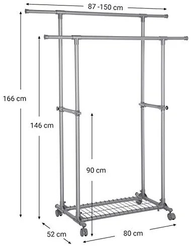 Stojan na oblečenie na kolieskach, 146-166x87-150x52cm