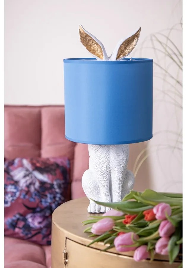 Biela stolná lampa králik s modrým tienidlom Rabbi - Ø 20*43 cm E27/max 1*60W