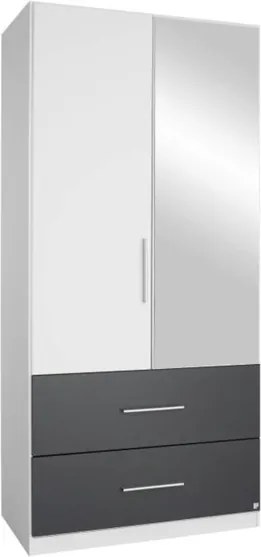 Sconto Šatníková skriňa AUBREE alpská biela/sivá, 2-dverová s 1 zrkadlom