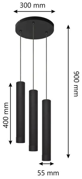 LED Luster na lanku TUBA 3xGU10/4,8W/230V čierna