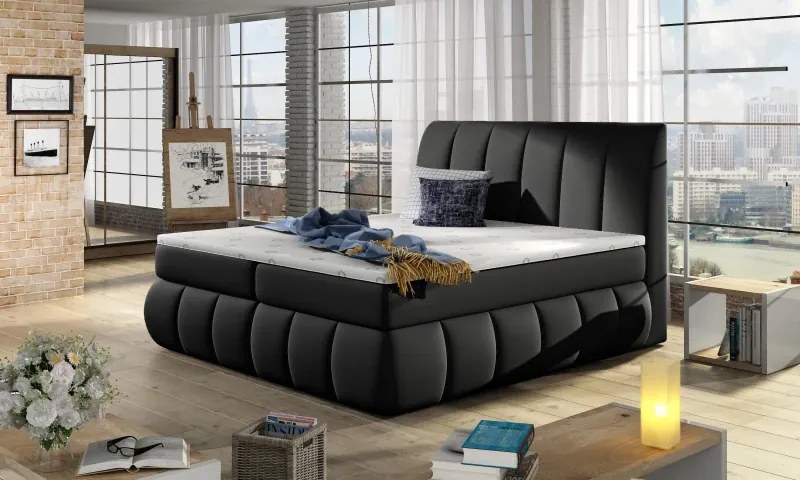 Posteľ Boxspring Vincenzia 200x180, čierna (koženka - bvi 08)