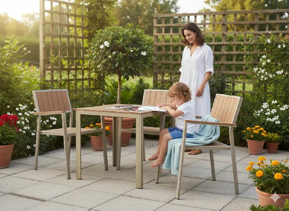 CH Béžový záhradný hliníkový stôl Beno II