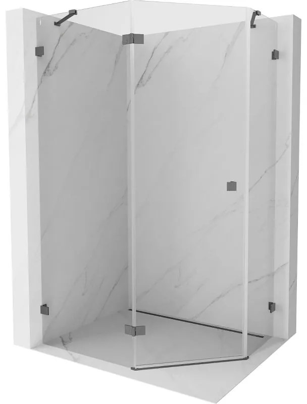 Mexen Lunar, päťuholníkový sprchový kút naklápací doľava 90 x 80 cm, 8mm číre sklo, profil grafit brúsený, 831-090L-080P-66-00-L