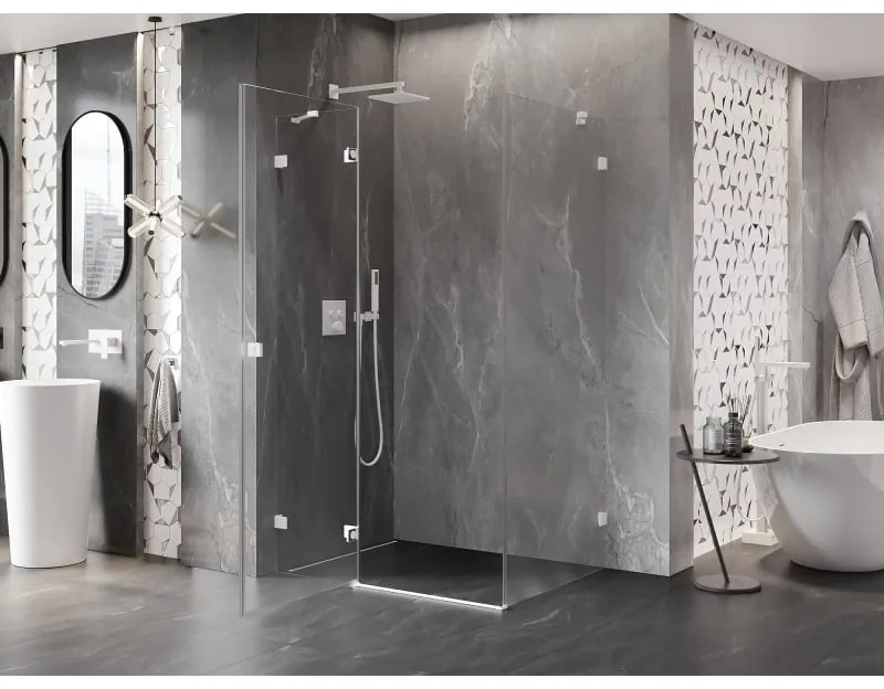 Mexen Lunar, výklopný sprchový kút ľavý 95 x 90 cm, 8mm číre sklo, biely profil, 834-095-090-20-00-L