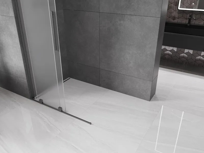 Mexen Velar L, posuvná sprchová zástena Walk-in 110 x 200 cm, 8mm sklo námraza, grafit brúsený, 871-110-003-33-66