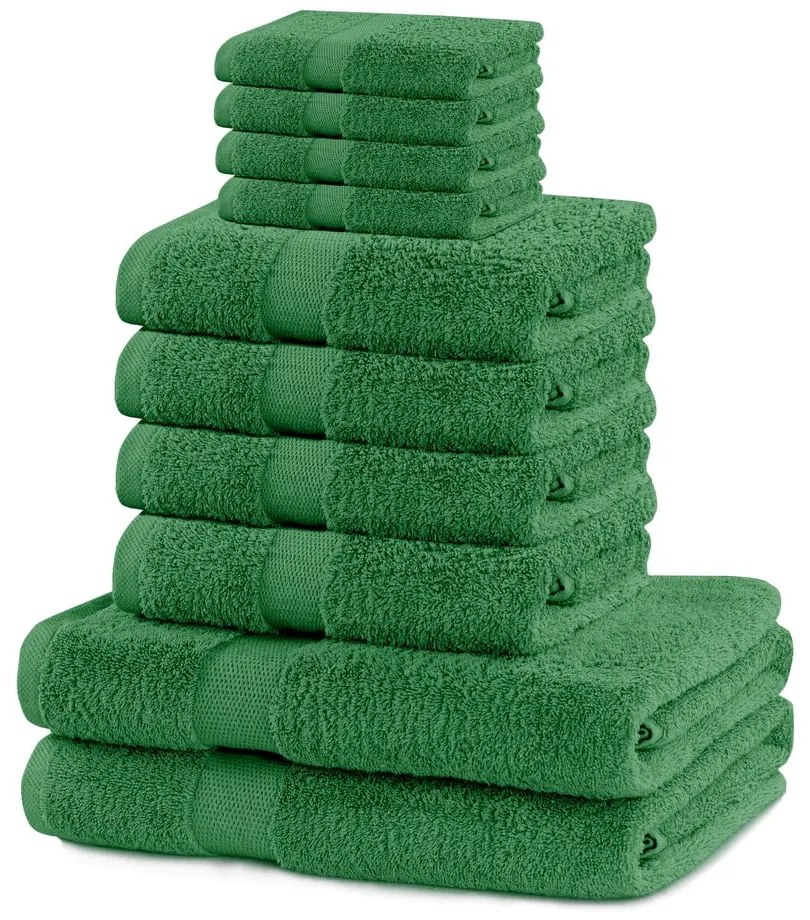 Tmavozelené froté bavlnené uteráky a osušky v súprave 10 ks Marina – Restilo