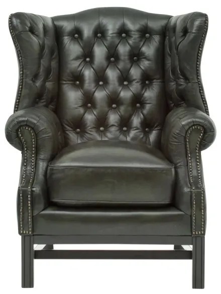 furniture-nabytek.cz - Masívne kreslo Chesterfield Kingsfield ušák z pravej kože, zelené – 89×79×104 cm