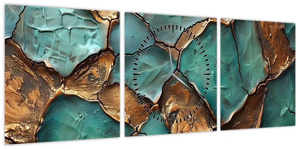 Obraz - Zeleno-zlatá maľba (s hodinami) (90x30 cm)