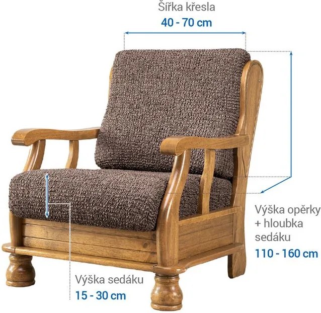 Bielastické poťahy VITTORIA hnedá kreslo s drevenými rúčkami (š. 40 - 70 cm)